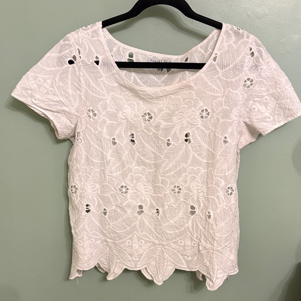 White Floral Lace Blouse cropped